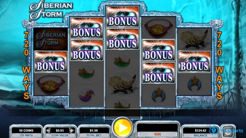 Nhấn nút Spin màu vàng để quay game Siberian