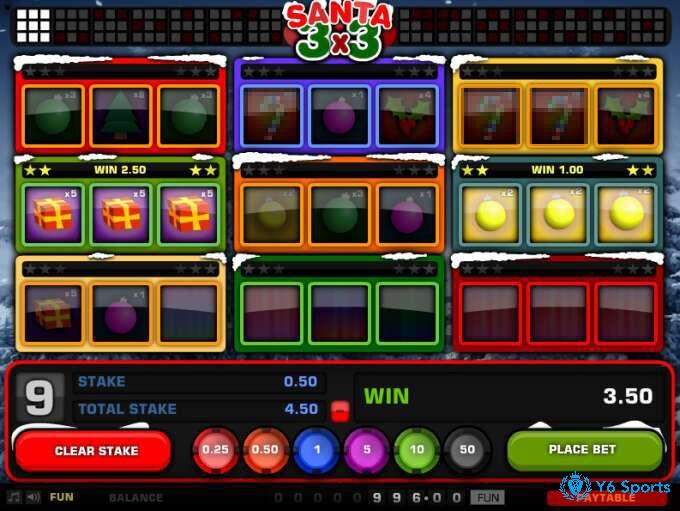 Biểu tượng Wild, Scatter hay vòng quay miễn phí sẽ không có trong trò chơi Santa 3x3 slot