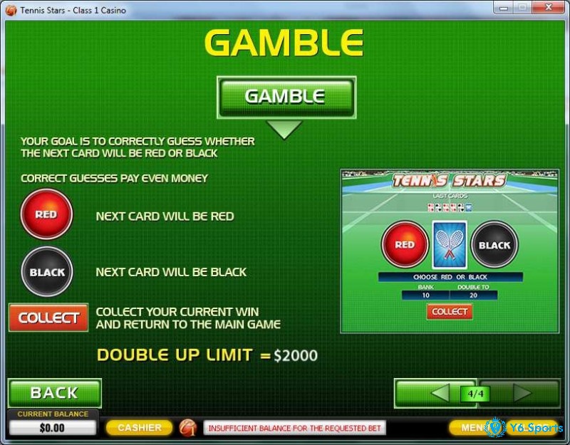 Tính năng Gamble mang đến cơ hội x2 tiền thắng, tối đa 2000 đô