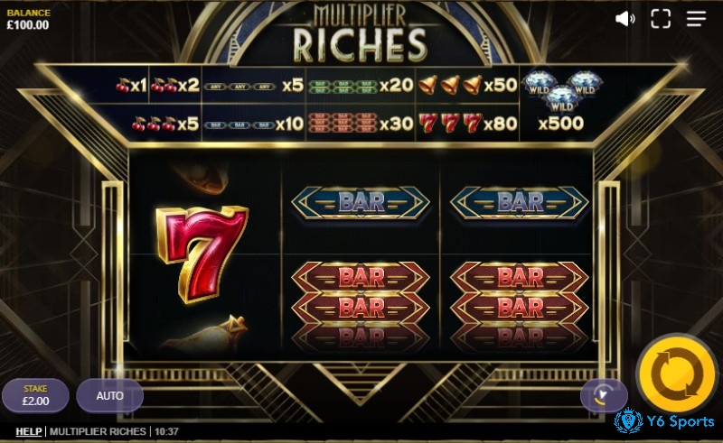 Nhấn nút màu vàng có kích cỡ lớn để quay Game Slot Multiplier Riches