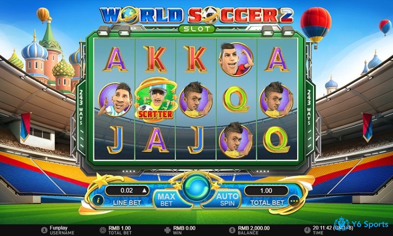 Giao diện chính của game Slot World Soccer 2 với đồ hoạ bắt mắt