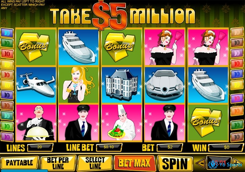 Chọn Spin để bắt đầu một lượt chơi Take 5 Million slot